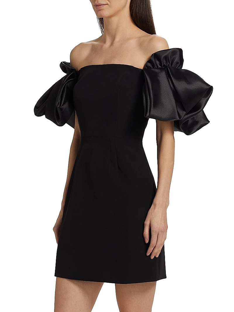 Sabine Satin Crepe Off-The-Shoulder Flare-Sleeve Minidress