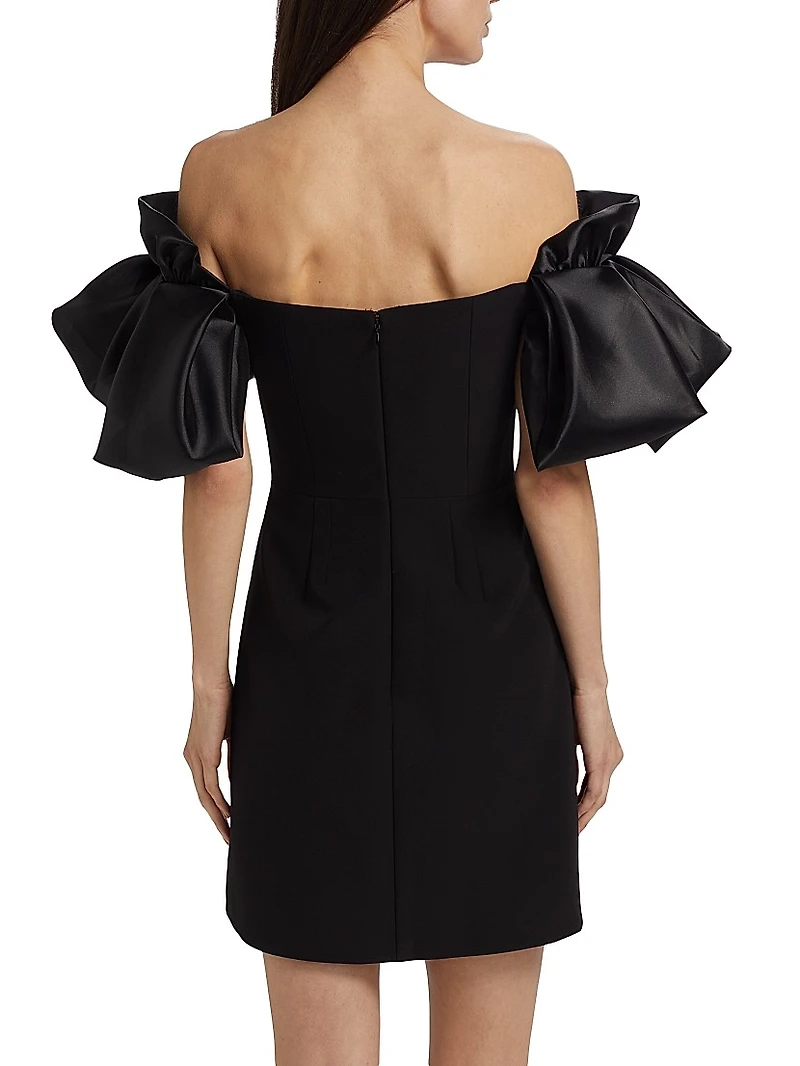 Sabine Satin Crepe Off-The-Shoulder Flare-Sleeve Minidress