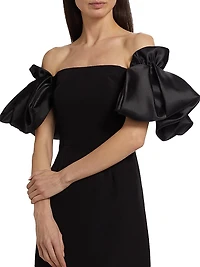 Sabine Satin Crepe Off-The-Shoulder Flare-Sleeve Minidress