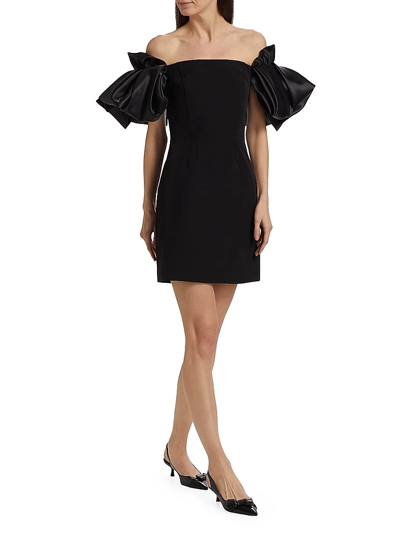 Sabine Satin Crepe Off-The-Shoulder Flare-Sleeve Minidress