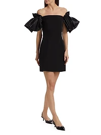 Sabine Satin Crepe Off-The-Shoulder Flare-Sleeve Minidress