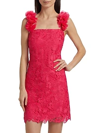 Emy Guipure Lace Organza-Strap Minidress