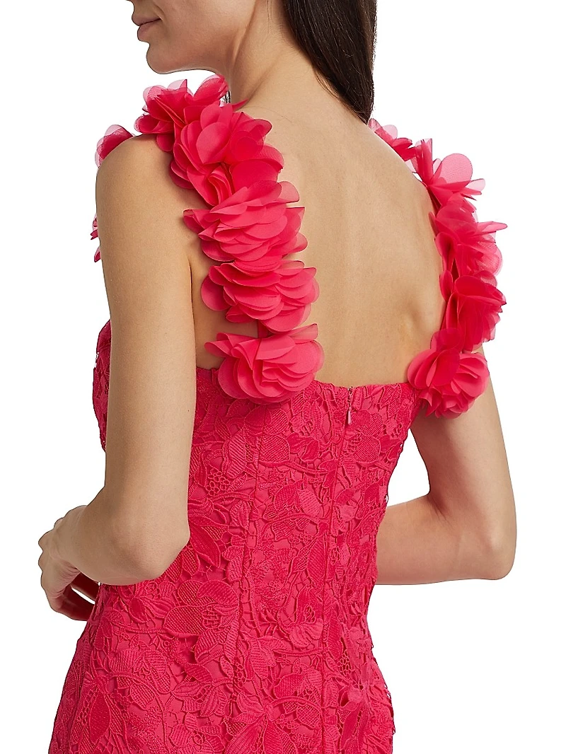 Emy Guipure Lace Organza-Strap Minidress