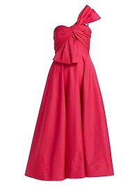 Sylvie Faille Bow Sateen One-Shoulder Midi-Dress