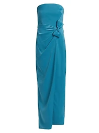 Ceil Satin Strapless Bow-Waist Tulip-Hem Gown
