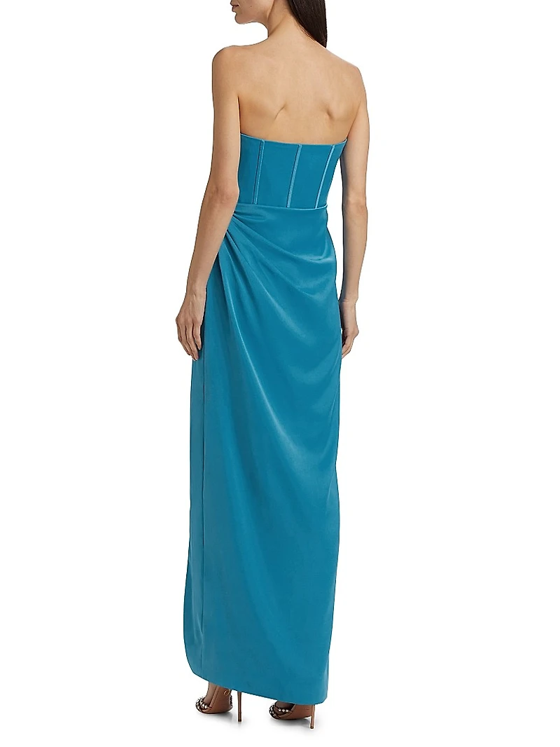 Ceil Satin Strapless Bow-Waist Tulip-Hem Gown