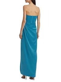 Ceil Satin Strapless Bow-Waist Tulip-Hem Gown
