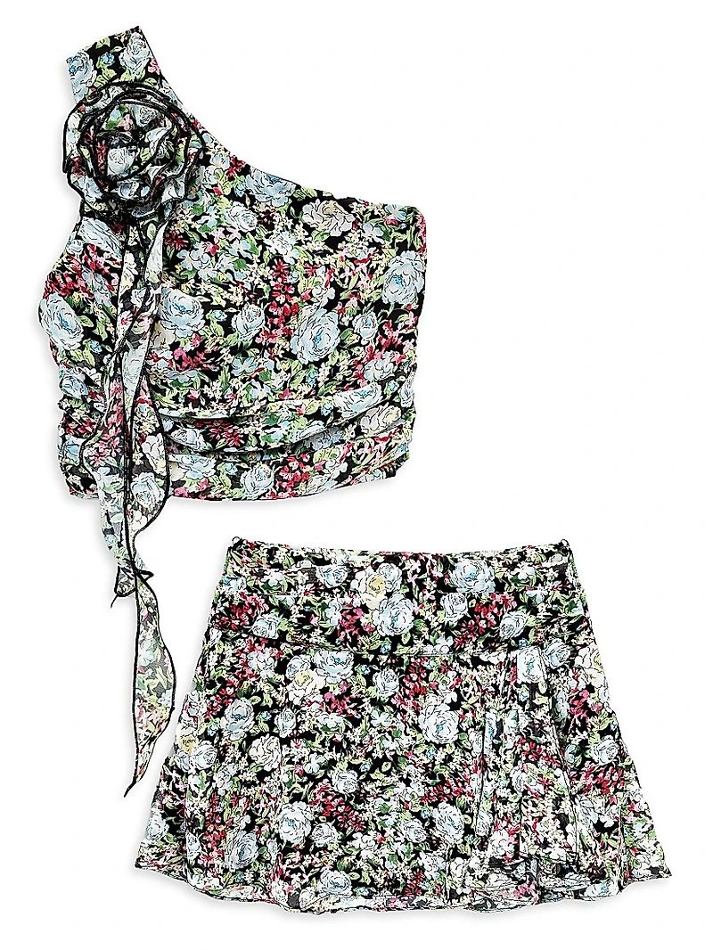 Girl's 2-Piece Clara Floral One-Shoulder Top & Skirt Set