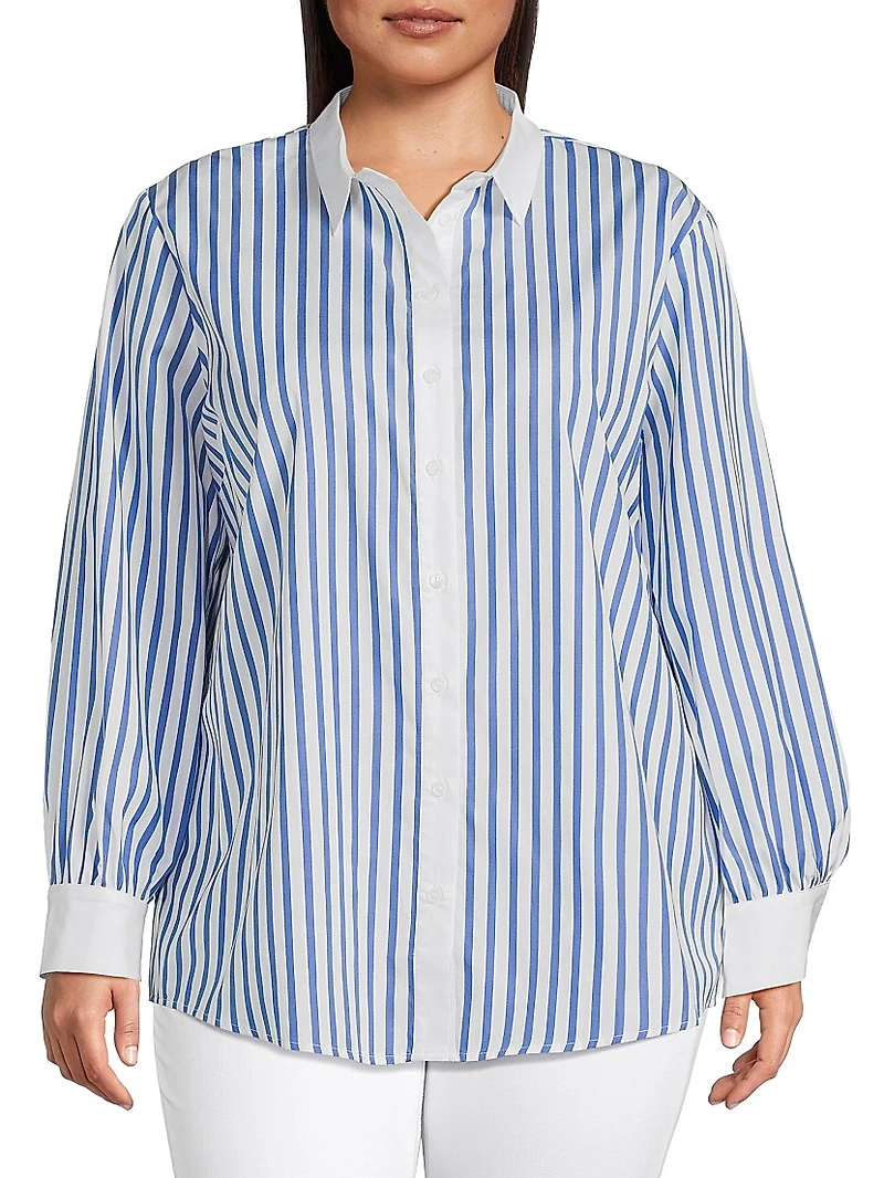 Plus Franklin Striped Cotton Button-Front Shirt