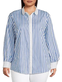 Plus Franklin Striped Cotton Button-Front Shirt