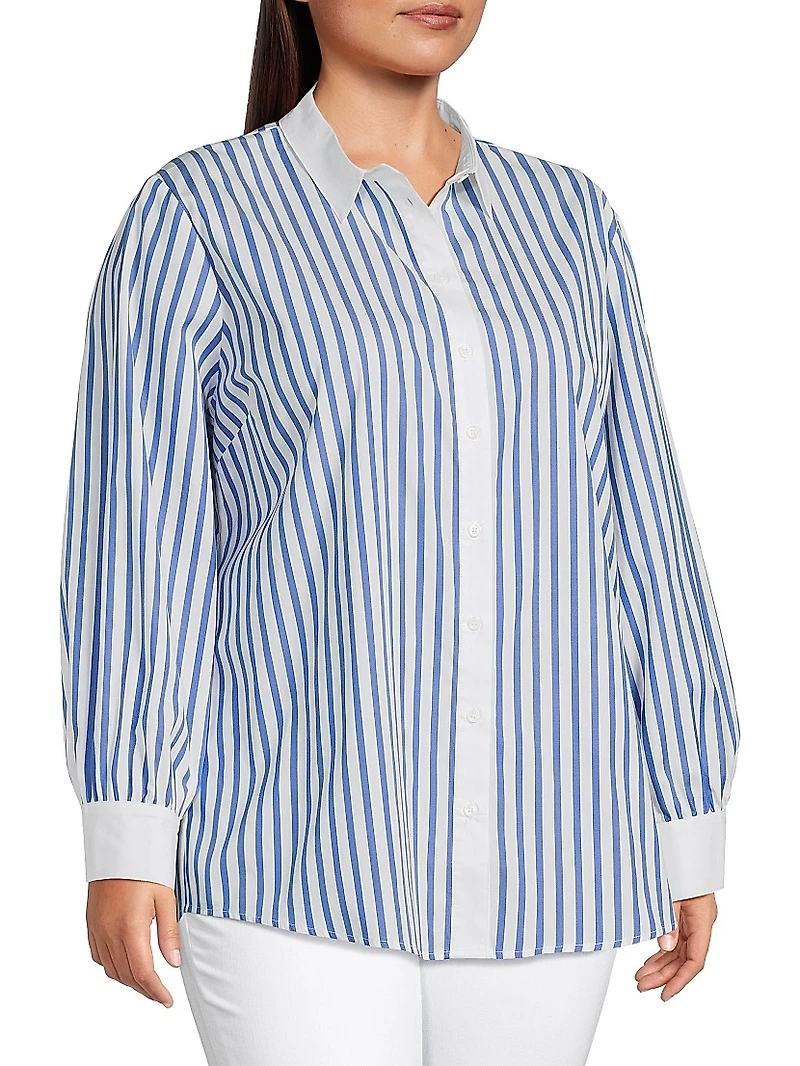 Plus Franklin Striped Cotton Button-Front Shirt