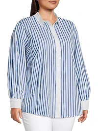 Plus Franklin Striped Cotton Button-Front Shirt