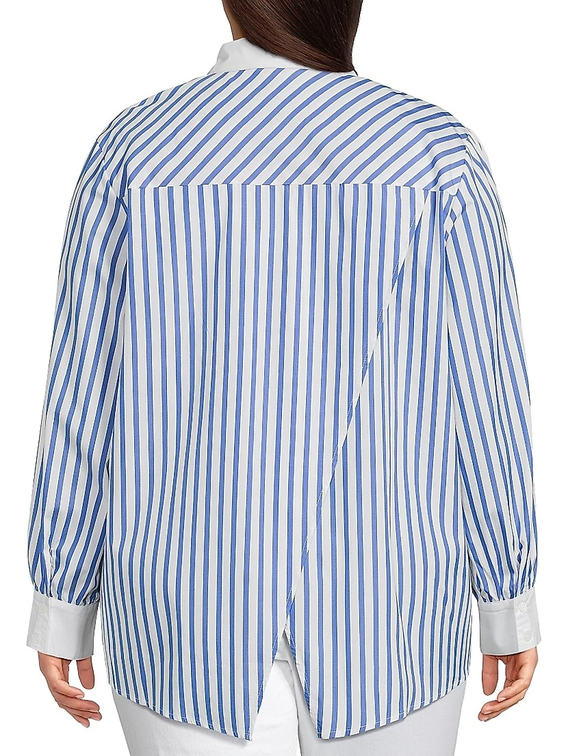 Plus Franklin Striped Cotton Button-Front Shirt