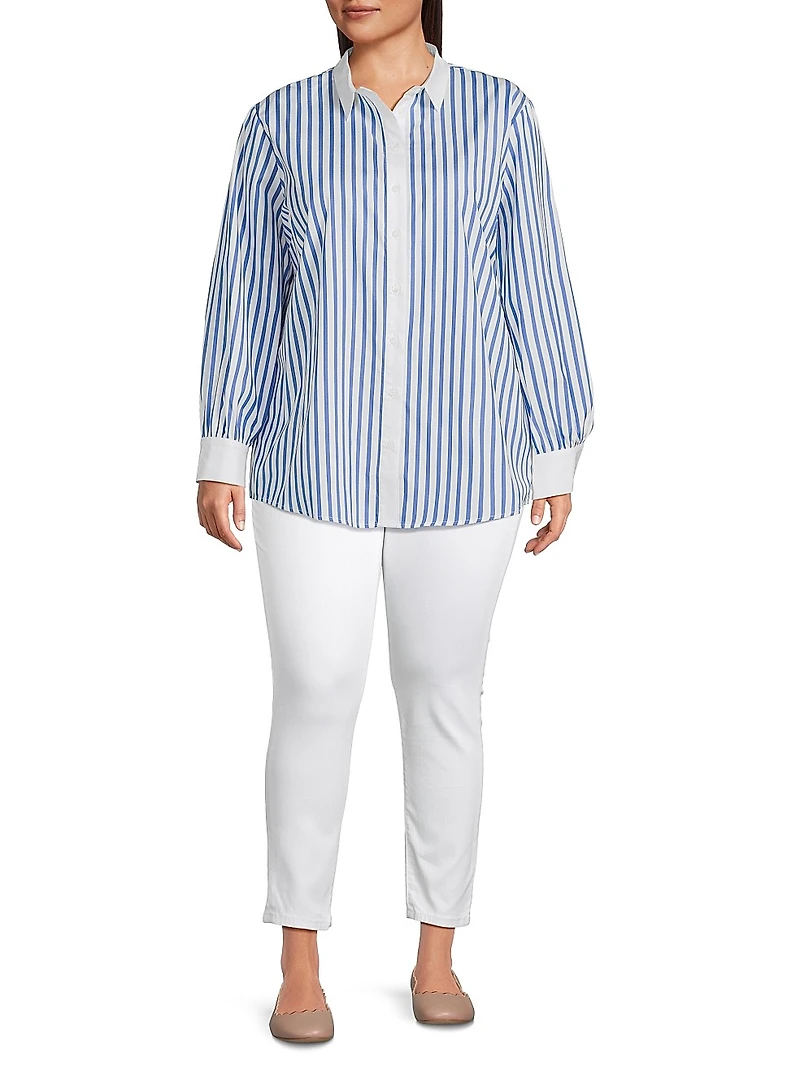 Plus Franklin Striped Cotton Button-Front Shirt