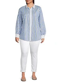 Plus Franklin Striped Cotton Button-Front Shirt