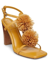 Isolde High Heel 95MM Pom-Pom Leather & Raffia Sandals