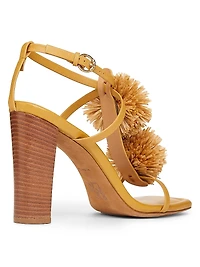 Isolde High Heel 95MM Pom-Pom Leather & Raffia Sandals