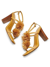 Isolde High Heel 95MM Pom-Pom Leather & Raffia Sandals