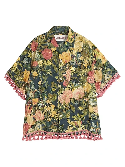 Linen Bowling Shirt with Apres L'hiver Print