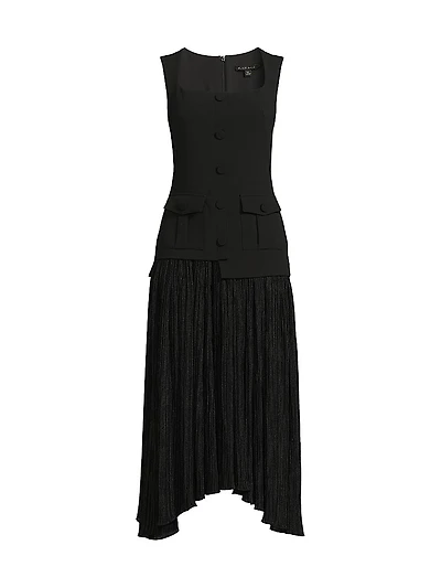 Vianey Metallic-Knit Sleeveless Combo Midi-Dress
