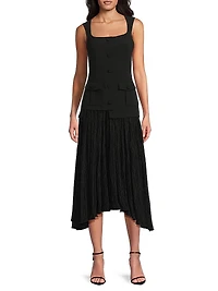 Vianey Metallic-Knit Sleeveless Combo Midi-Dress