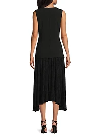 Vianey Metallic-Knit Sleeveless Combo Midi-Dress