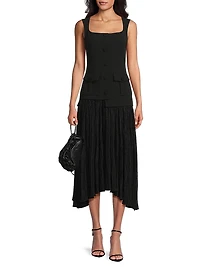 Vianey Metallic-Knit Sleeveless Combo Midi-Dress