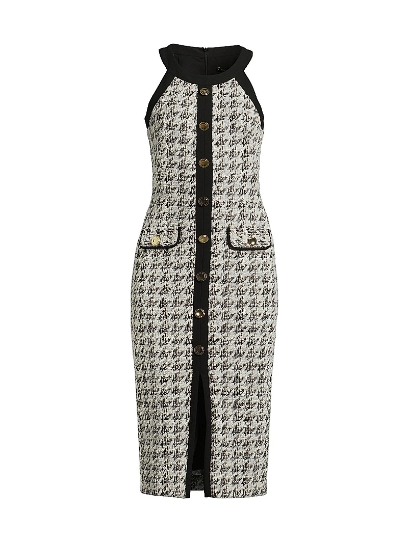 Aura Herringbone Knit Bouclé Sleeveless Midi-Dress