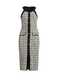 Aura Herringbone Knit Bouclé Sleeveless Midi-Dress