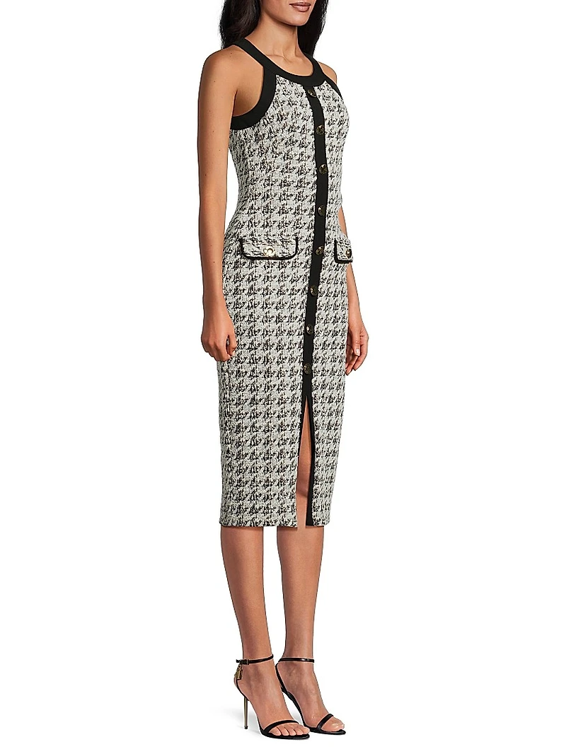 Aura Herringbone Knit Bouclé Sleeveless Midi-Dress