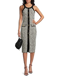 Aura Herringbone Knit Bouclé Sleeveless Midi-Dress