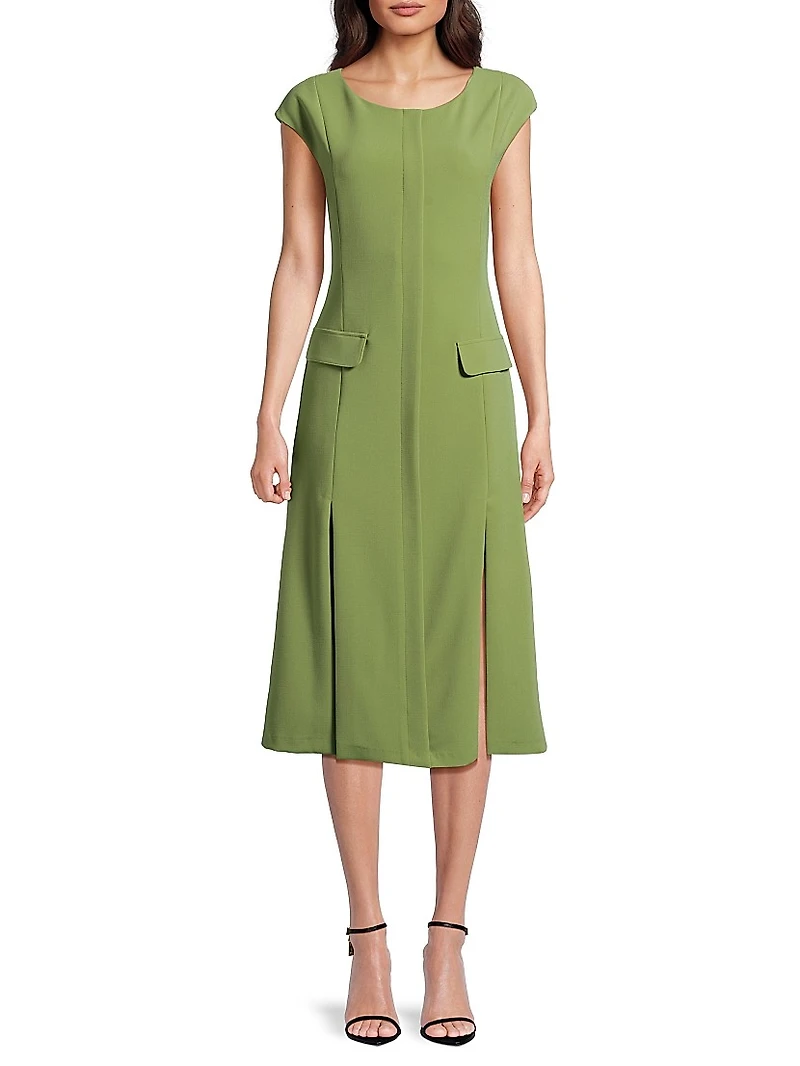 Lali Flap Pocket Stretch Crepe Midi-Dress