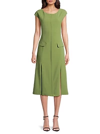 Lali Flap Pocket Stretch Crepe Midi-Dress