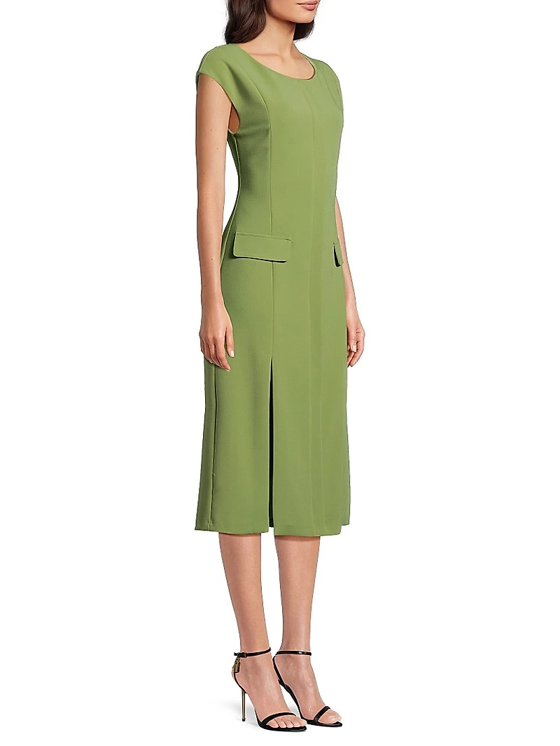 Lali Flap Pocket Stretch Crepe Midi-Dress