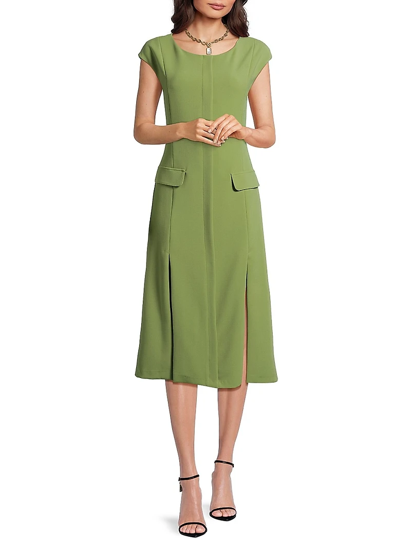 Lali Flap Pocket Stretch Crepe Midi-Dress