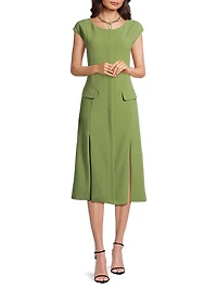 Lali Flap Pocket Stretch Crepe Midi-Dress