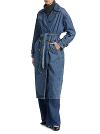 Alora Denim Tie-Waist Trench Coat