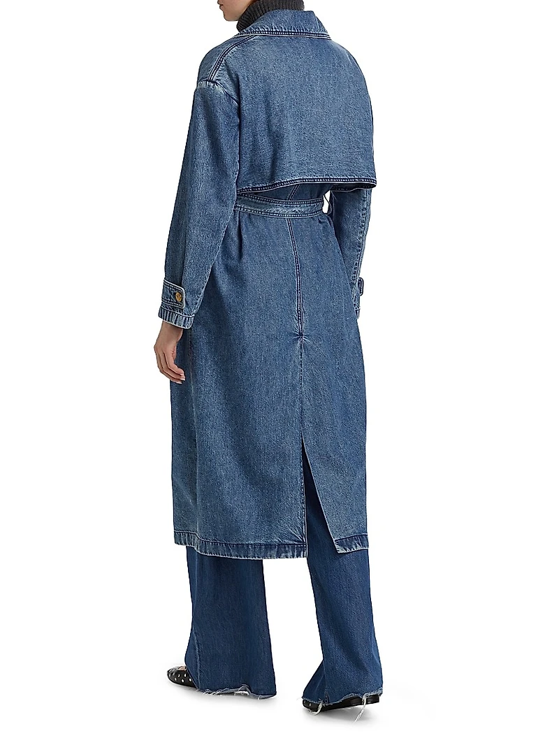 Alora Denim Tie-Waist Trench Coat