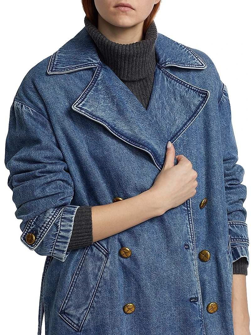 Alora Denim Tie-Waist Trench Coat