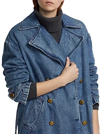 Alora Denim Tie-Waist Trench Coat