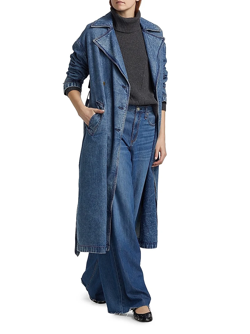 Alora Denim Tie-Waist Trench Coat
