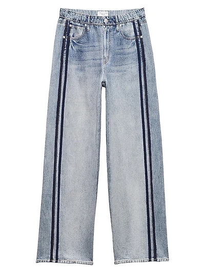 Miramar Denim-Print Wide-Leg Track Pants