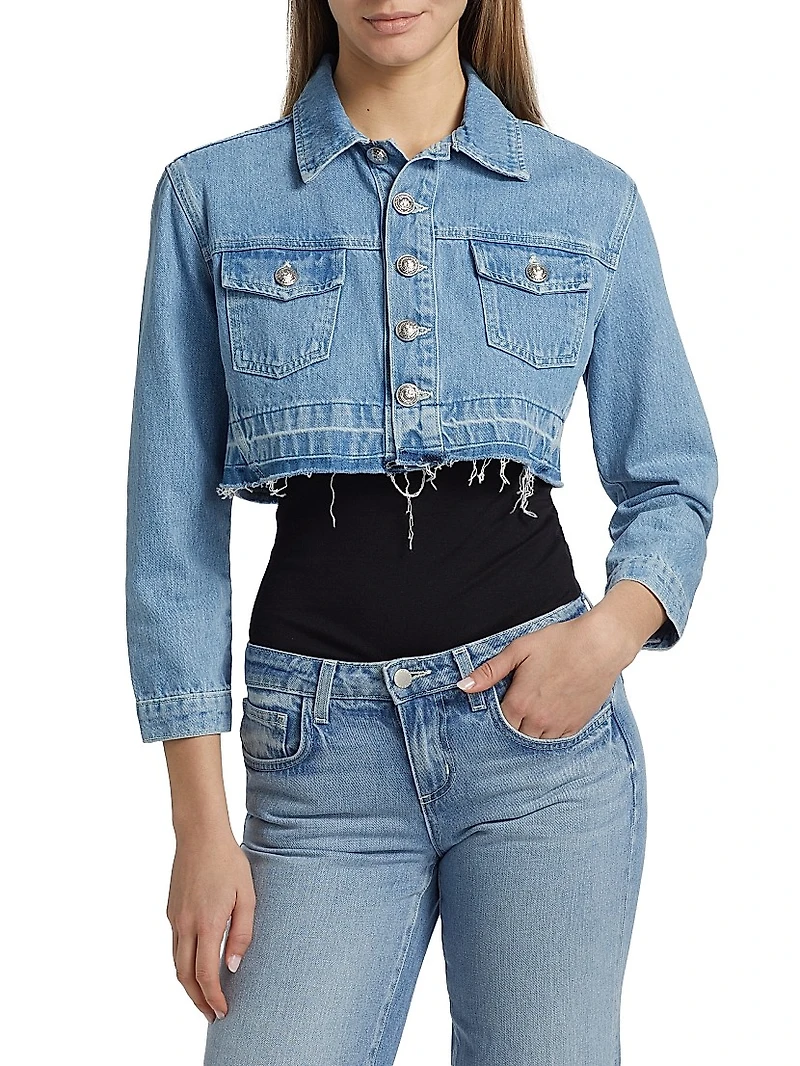 Genevie Raw-Edge Denim Crop Jacket