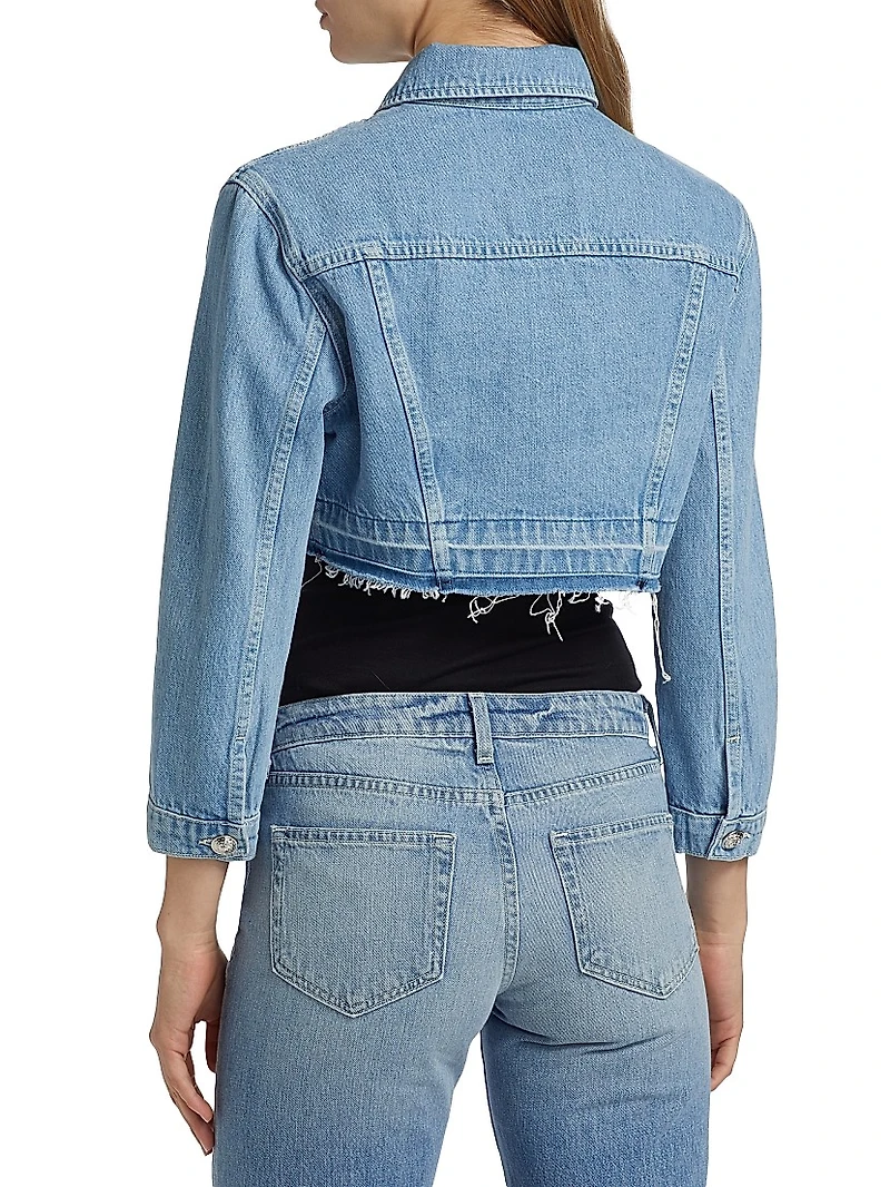 Genevie Raw-Edge Denim Crop Jacket