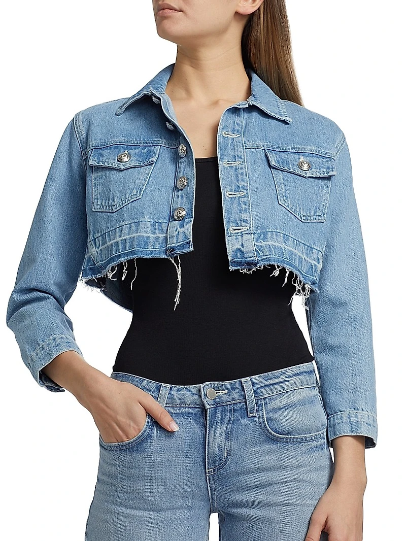 Genevie Raw-Edge Denim Crop Jacket