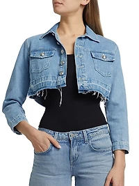 Genevie Raw-Edge Denim Crop Jacket