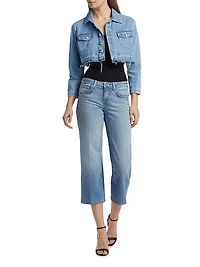 Genevie Raw-Edge Denim Crop Jacket
