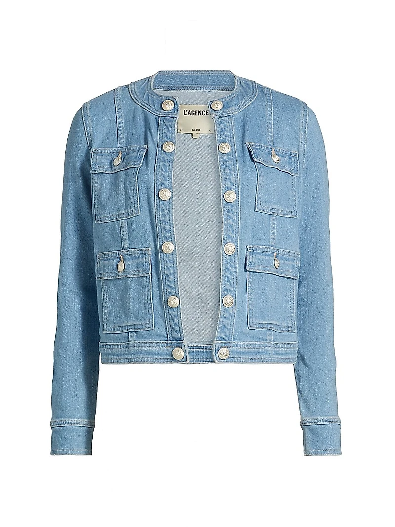 Yari Stretch Denim Collarless Jacket