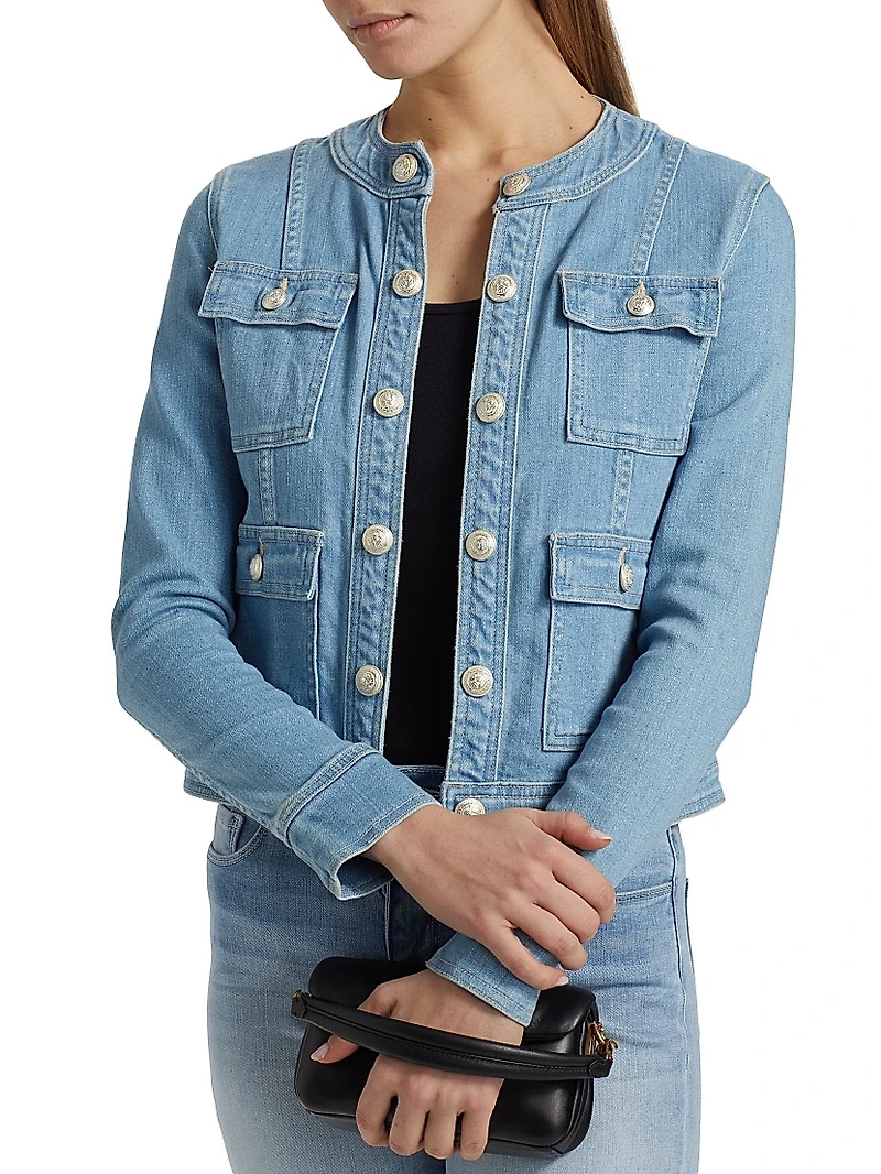 Yari Stretch Denim Collarless Jacket