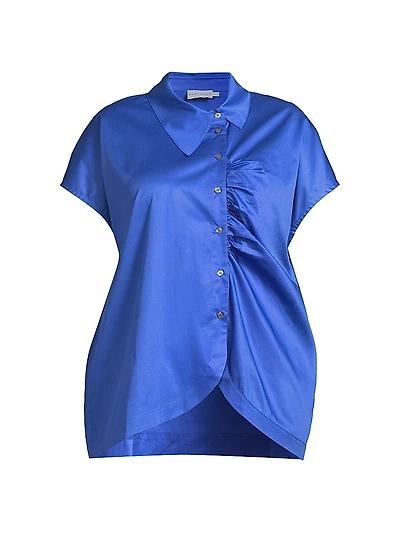 Plus Lily Cotton Asymmetric Button-Front Shirt